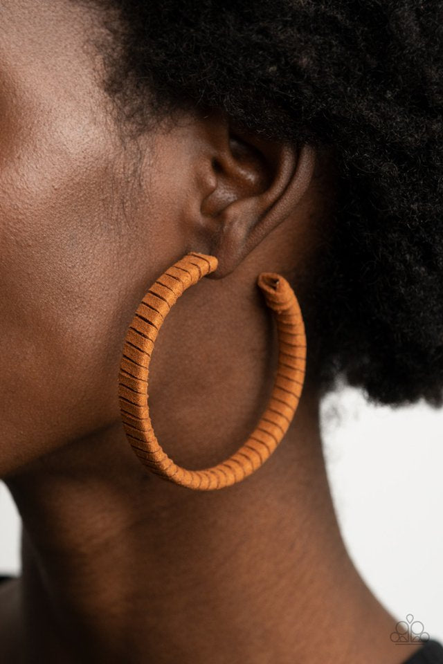 Suede Parade Brown Hoop Earring