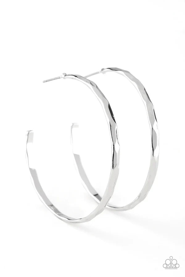 Geo Edge Silver Hoop Earring