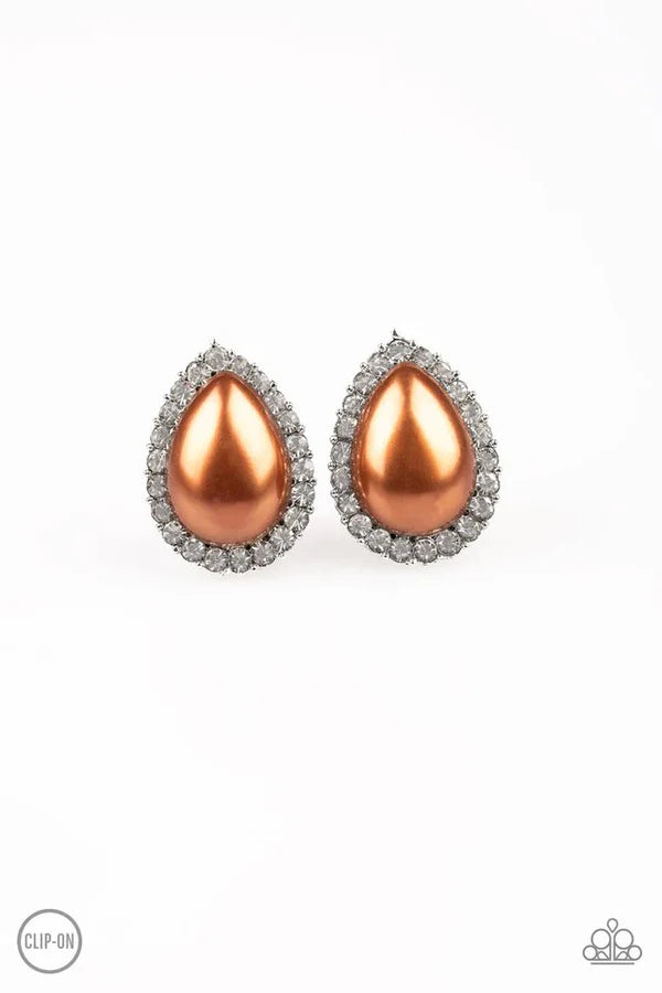 Old Hollywood Opulence Clip-on Brown Earring